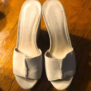 BCBGeneration Cream Suede Open Toe Wedges